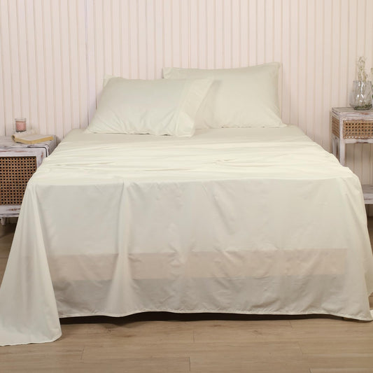 Seasons Cotton Linen Bedsheet for Single Bed with Pillow Cover, Ivory