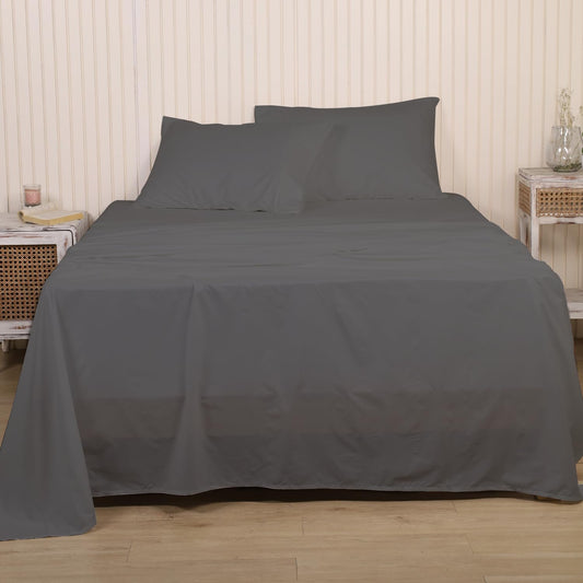 Seasons Cotton Linen Bedsheet for Single Bed with Pillow Cover, Light Grey