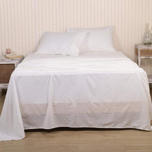 Seasons Cotton Linen Bedsheet for Single Bed with Pillow Cover, White