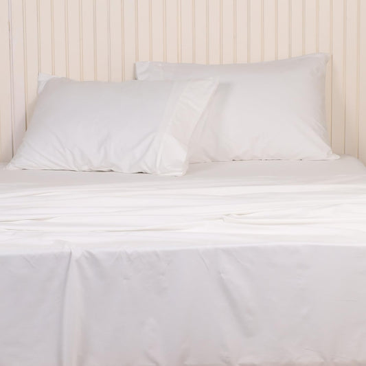 Seasons Cotton Linen Bedsheet for Double Bed with Pillow Cover, White