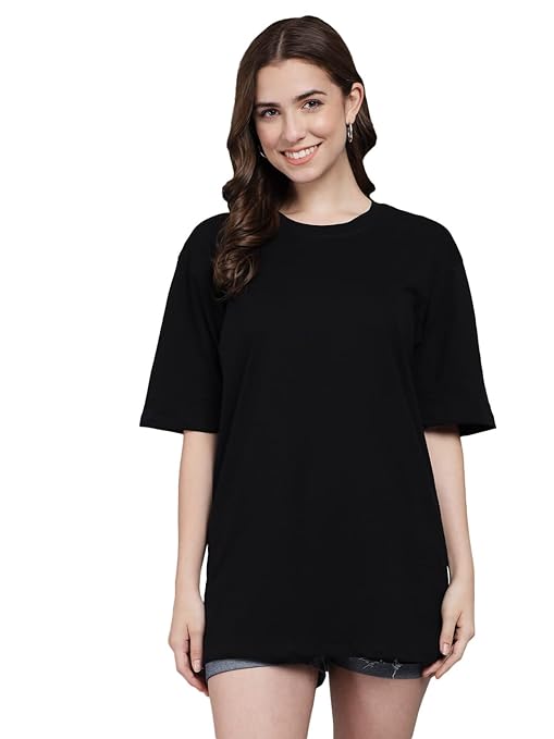 Black Women's Casual Oversized Round Neck Tshirt