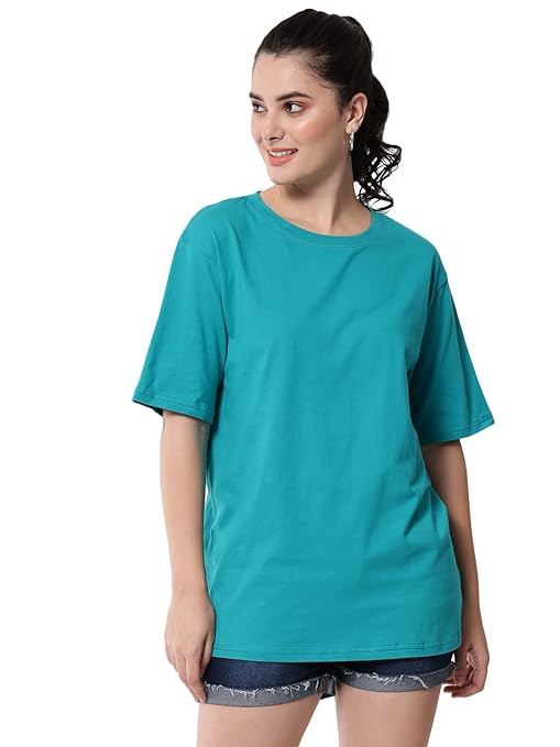 Blue Women's Casual Oversized Round Neck Tshirt