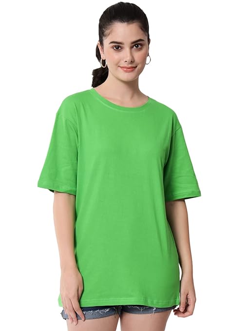 Green Women's Casual Oversized Round Neck Tshirt