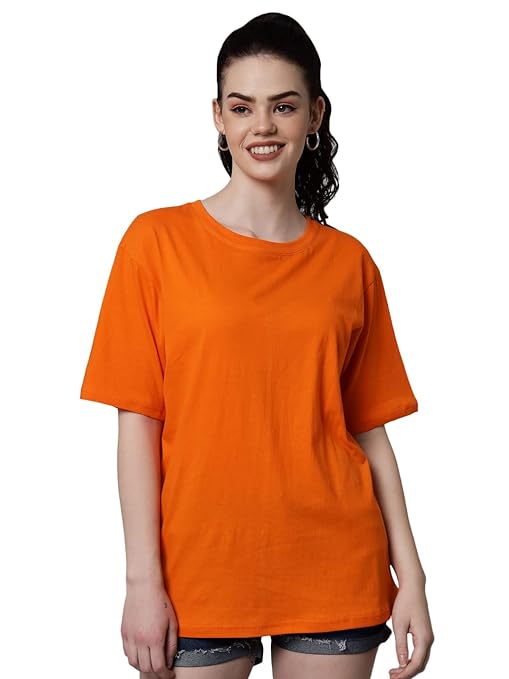 Orange Casual Oversized Round Neck Tshirt