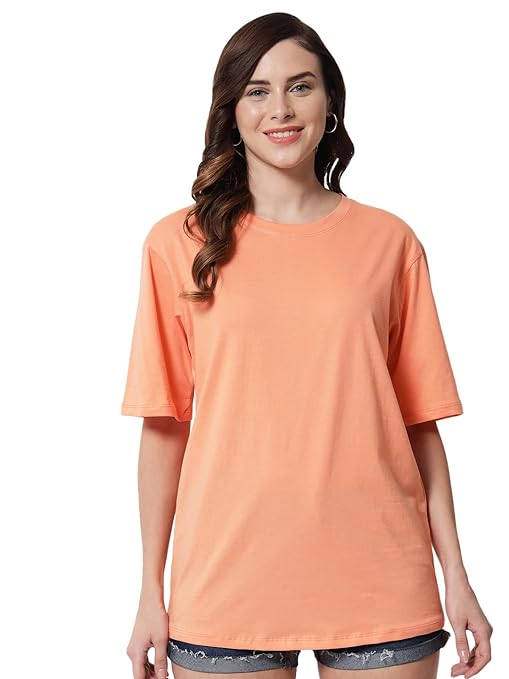 Peach Casual Oversized Round Neck Tshirt