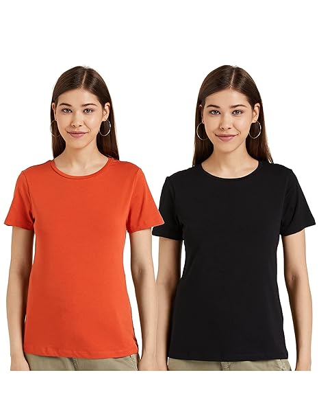 Pack of 2 Women's Cotton Stretch Regular Fit T-Shirt