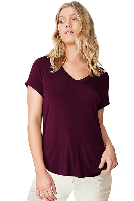 Stylish Wine V-Neck Cotton Tshirt