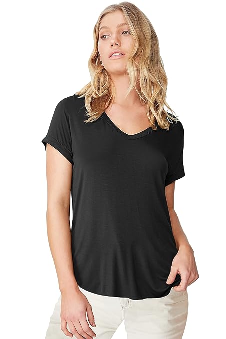 Classy Black V-Neck Cotton Women Tshirt