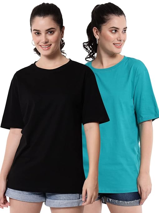 Pk 2 Women Cotton Half Sleeve Oversized T-Shirts