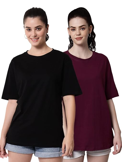 Multi Women Cotton Half Sleeve Oversized T-Shirts Set 2