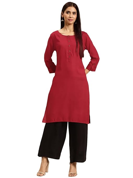 Classic Maroon Women Rayon Straight Kurti