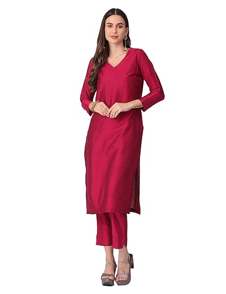 Pink Women Cotton Blend Regular Kurta Set