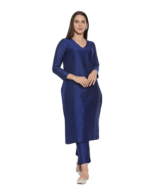 Blue Women Cotton Blend Regular Kurta Set