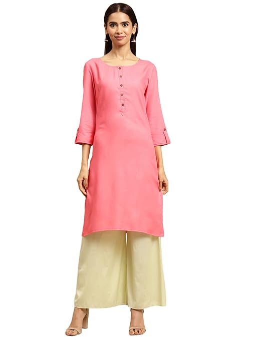 Classy Pink Women Rayon Straight Kurti