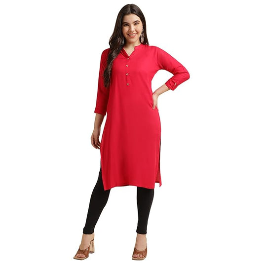 Classy Red Women Rayon Straight Kurti