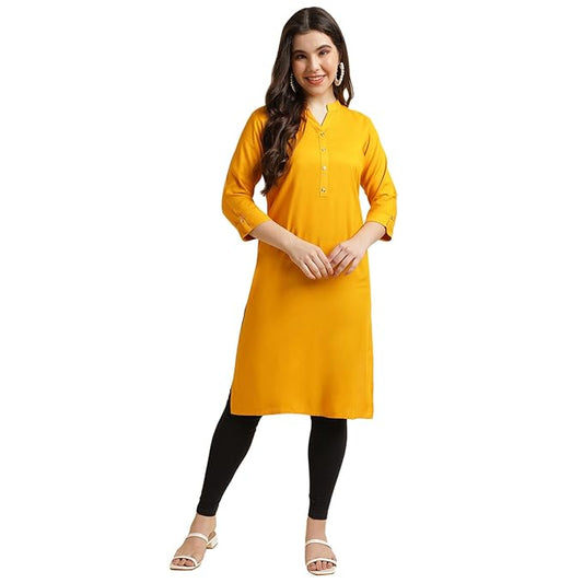 Beautiful Yellow Women Rayon Straight Kurti