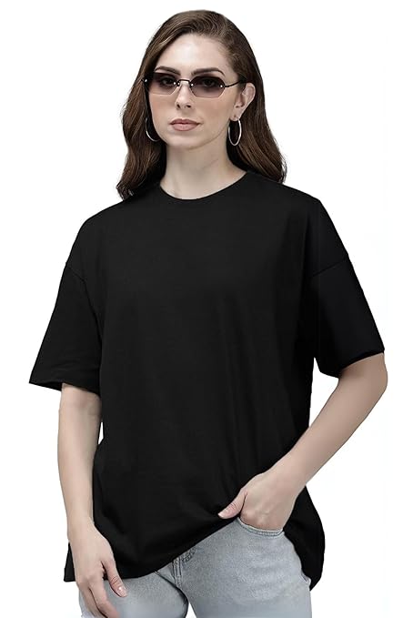 Women Oversized Half Sleeve Black Tshirt