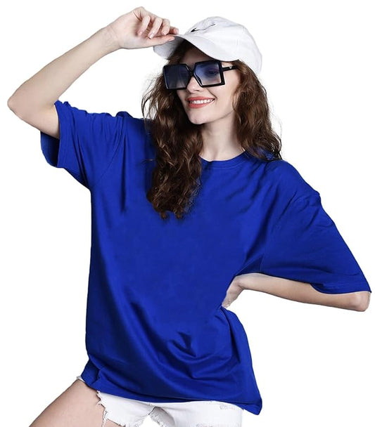 Women Oversized Half Sleeve Blue Tshirt