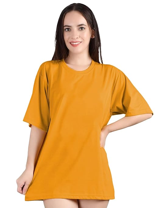 Women Oversized Half Sleeve Mustard Tshirt