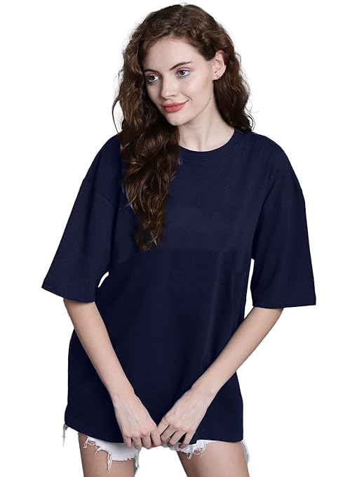 Women Oversized Half Sleeve Navy Tshirt