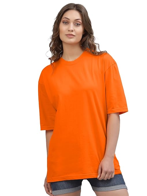 Women Oversized Half Sleeve Orange Tshirt