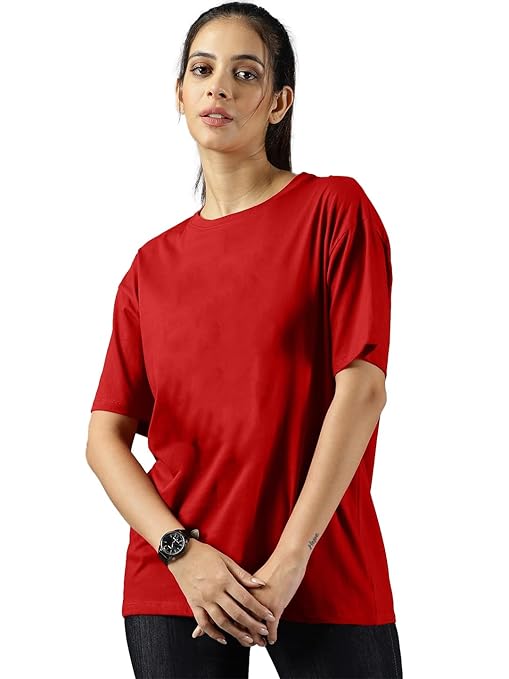 Women Oversized Half Sleeve Red Tshirt