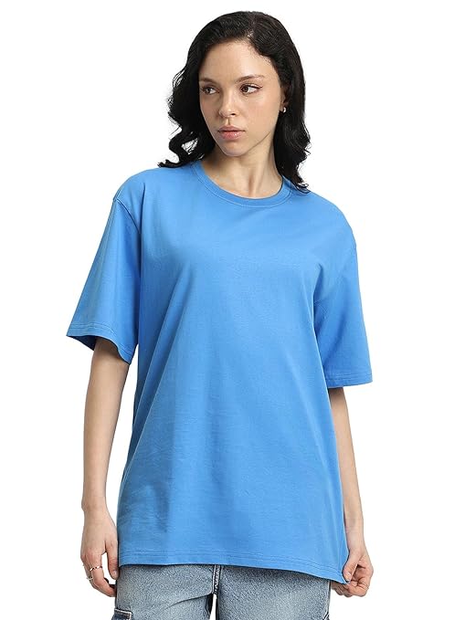 Pure Cotton Women Half Sleeve Blue T-Shirt