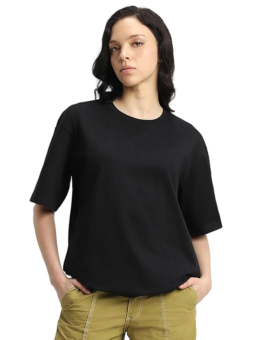 Pure Cotton Women Half Sleeve Black T-Shirt