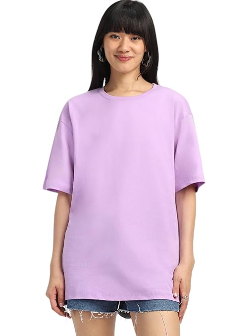 Pure Cotton Women Half Sleeve Purple T-Shirt