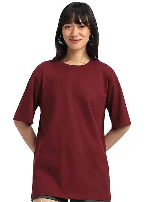 Pure Cotton Women Half Sleeve Maroon T-Shirt