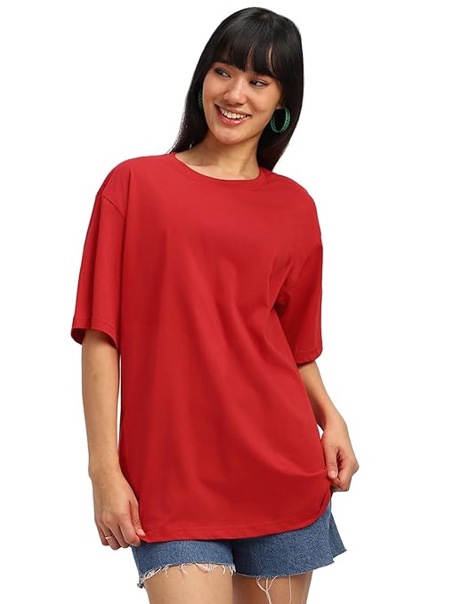 Pure Cotton Women Half Sleeve Red T-Shirt