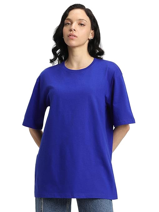 Pure Cotton Women Half Sleeve Royal Blue T-Shirt