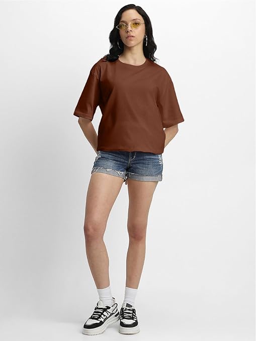 Pure Cotton Women Half Sleeve Brown T-Shirt