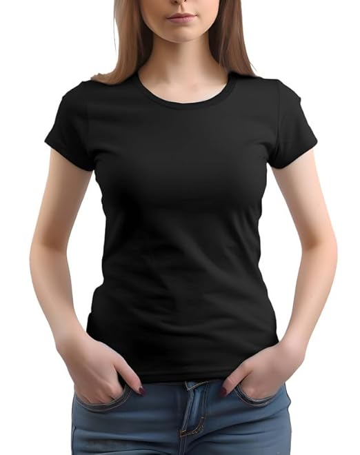 Women Plain Regular fit Black T-Shirt