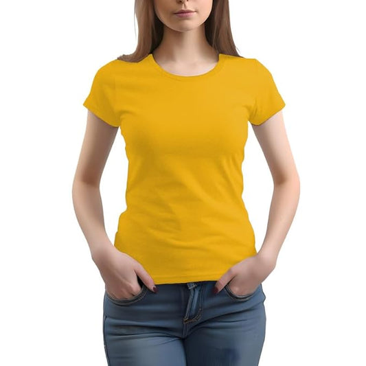 Women Plain Regular fit Mustard Yellow T-Shirt