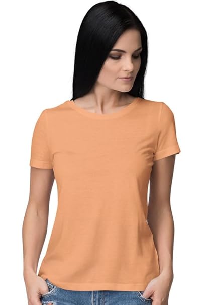 Women Plain Regular fit Peach T-Shirt