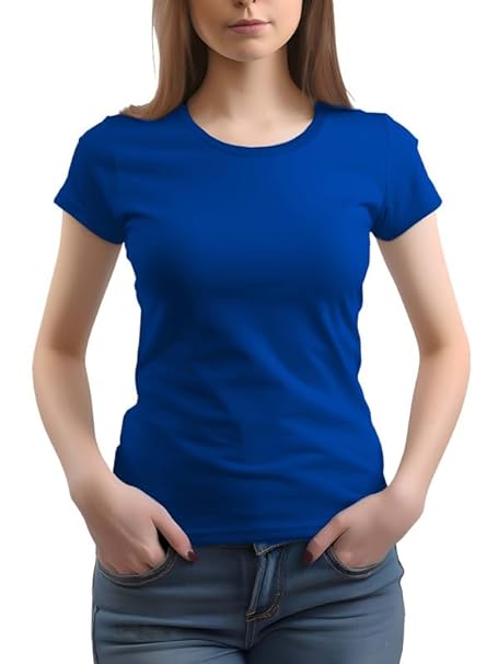 Women Plain Regular fit Royal Blue T-Shirt