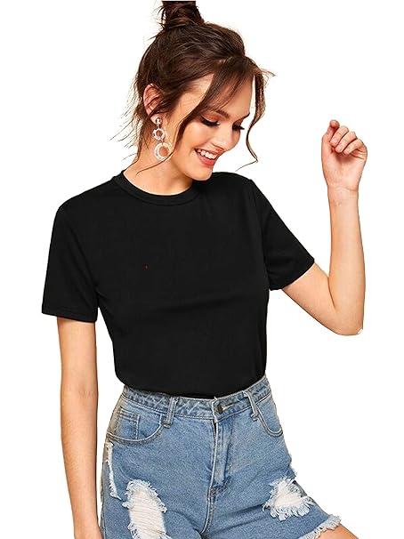 Plain Cotton Women Black T-Shirts