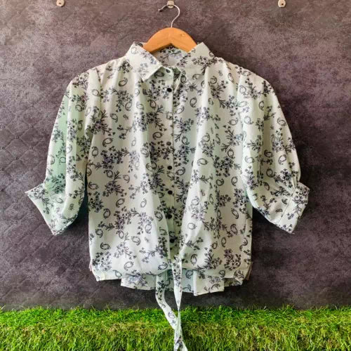 Special Flower Small Print  Knot Pattern Shirt