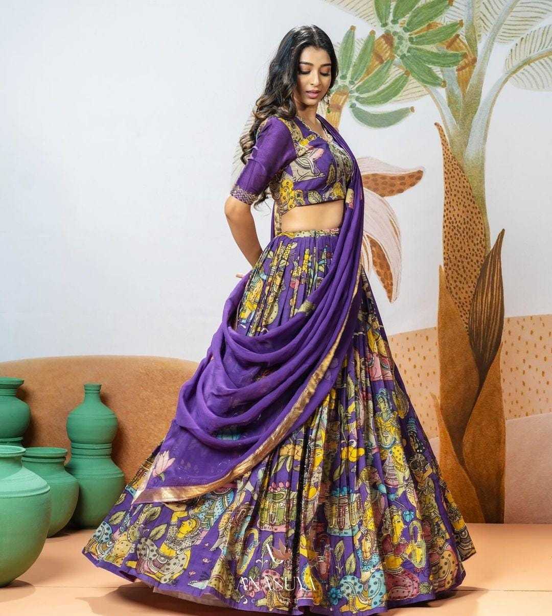 Elegant Kalamkari Print Blue Color Lehenga Choli