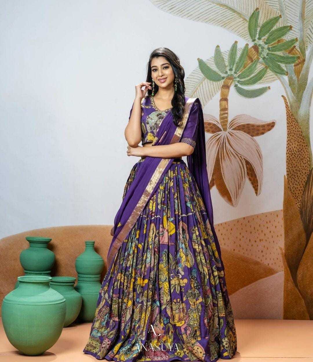 Elegant Kalamkari Print Blue Color Lehenga Choli